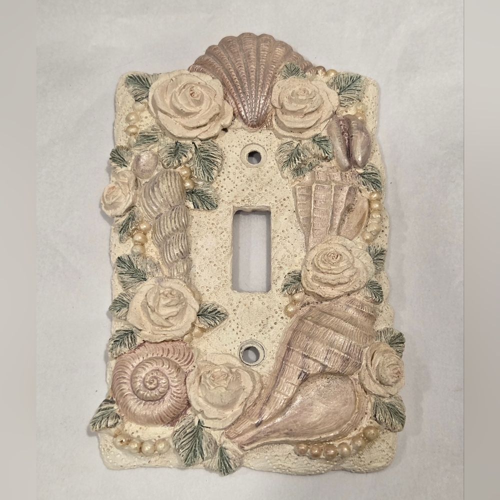 Vintage Resin Seashell Roses Pearl Switchplate